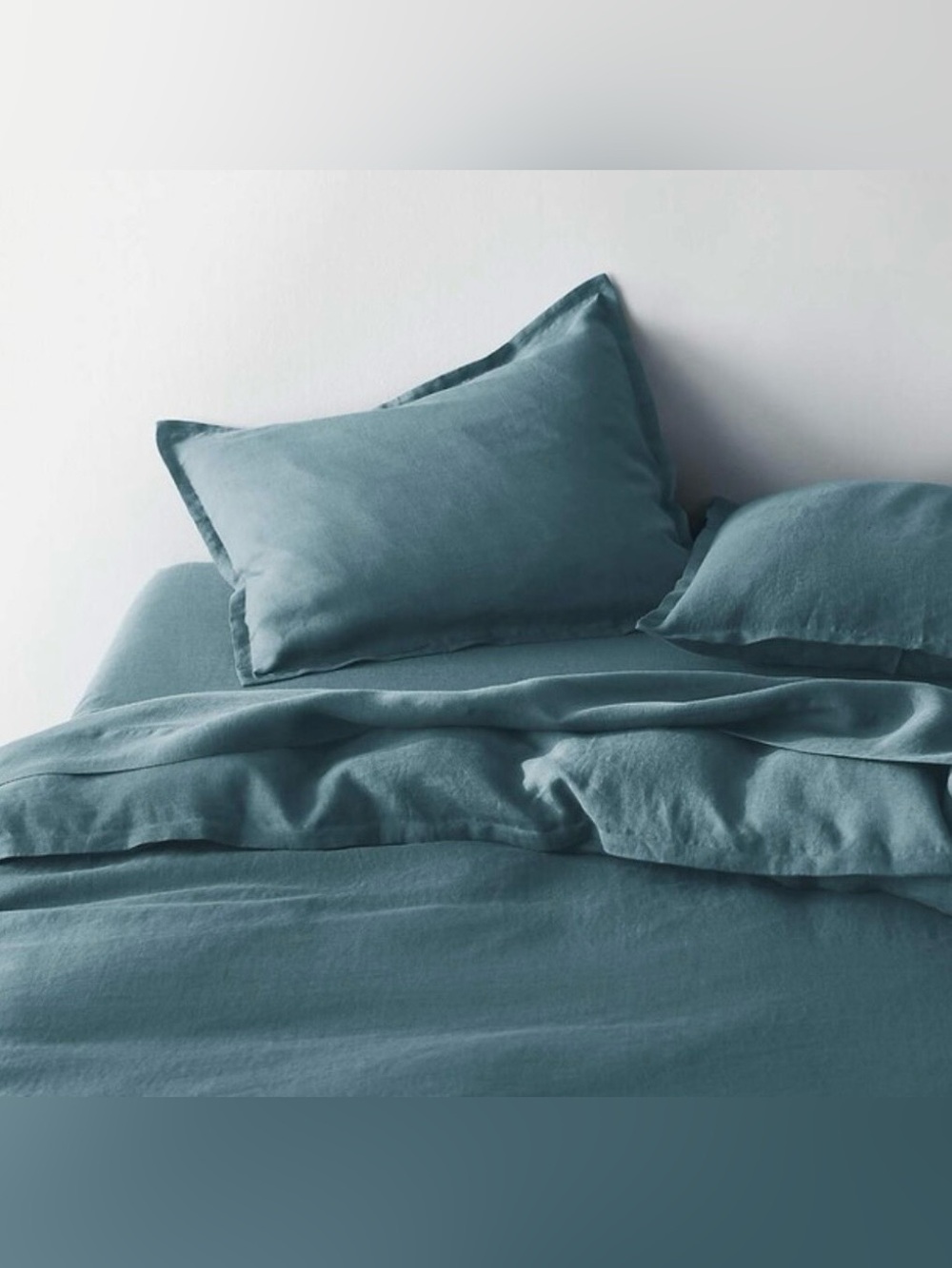 Crate & Barrel Organic Double Weave Blue Full/Queen Duvet & 2 Standard Sham Set